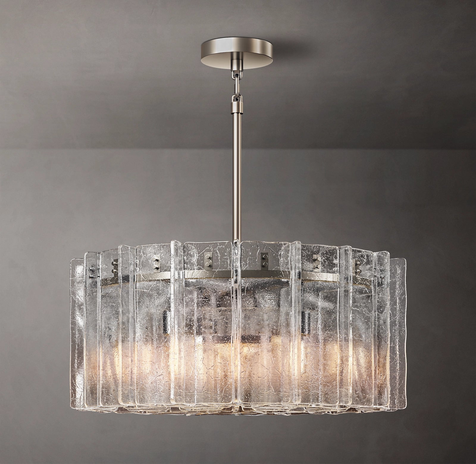 WOMO Clear Hammered Glass Round Chandelier - Lattice